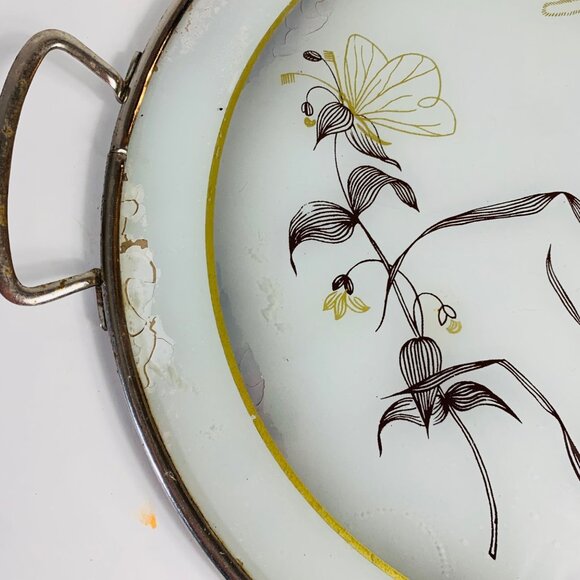 MCM West German Serving Tray Cake Plate Floral Design 11" Silver Handles VTG - Picture 7 of 12